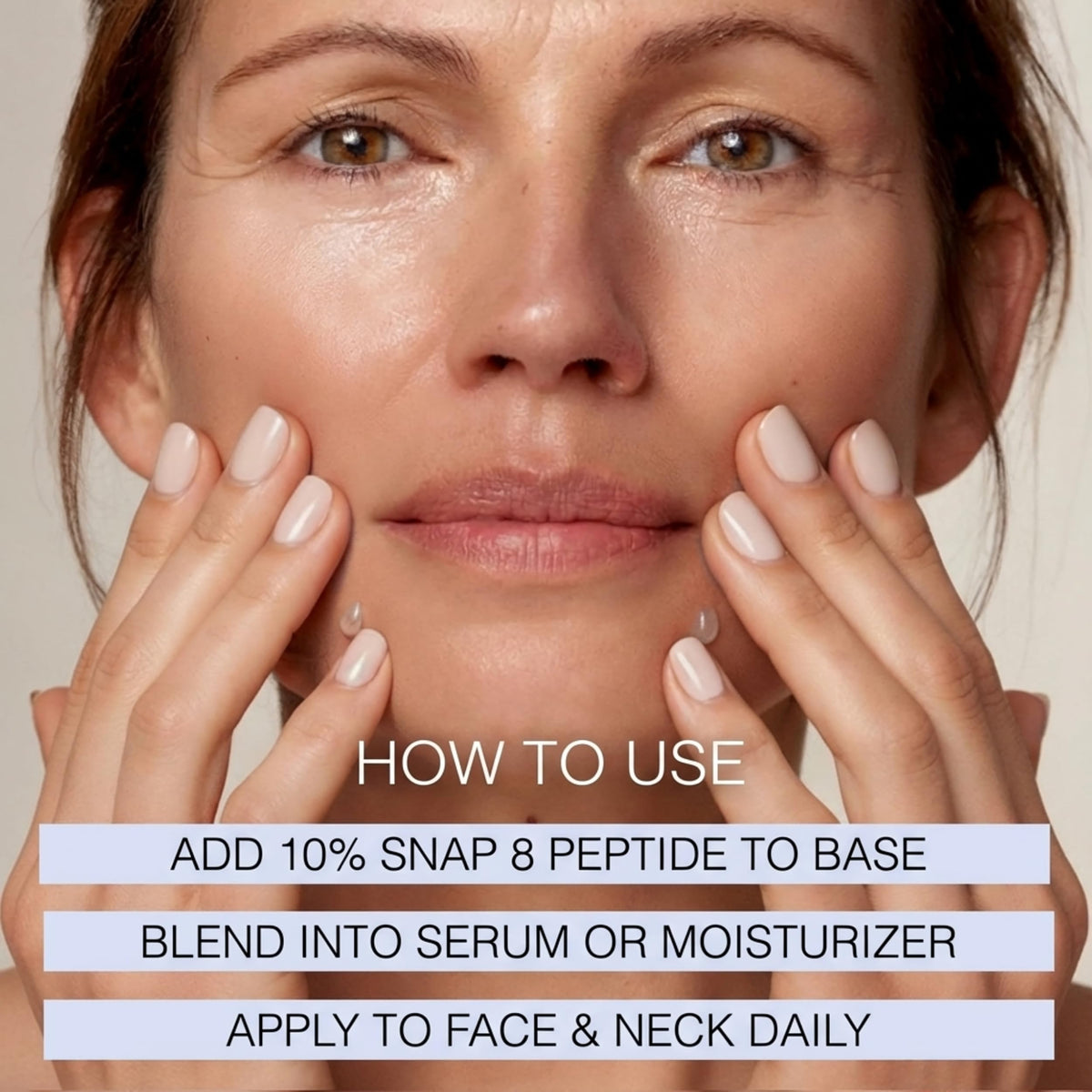 Skin Perfection Snap 8 serum texture close-up emphasizes lightweight, unscented formula.