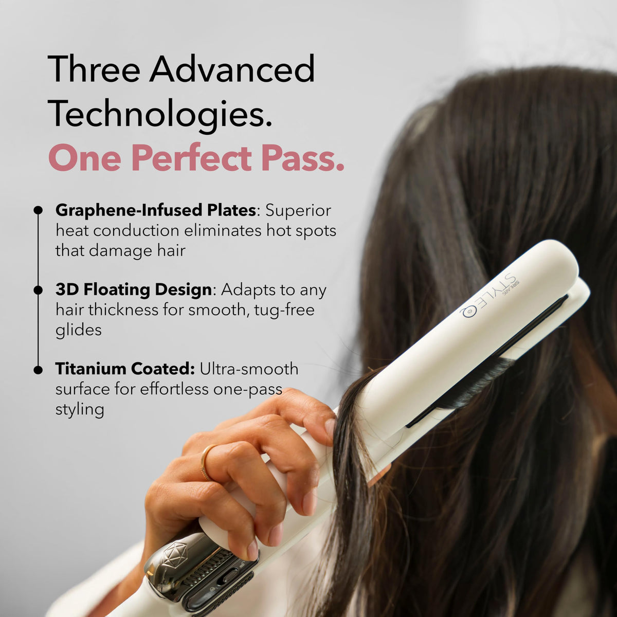 SRILabs StyleQ flat iron with 3D floating plates gliding through hair
