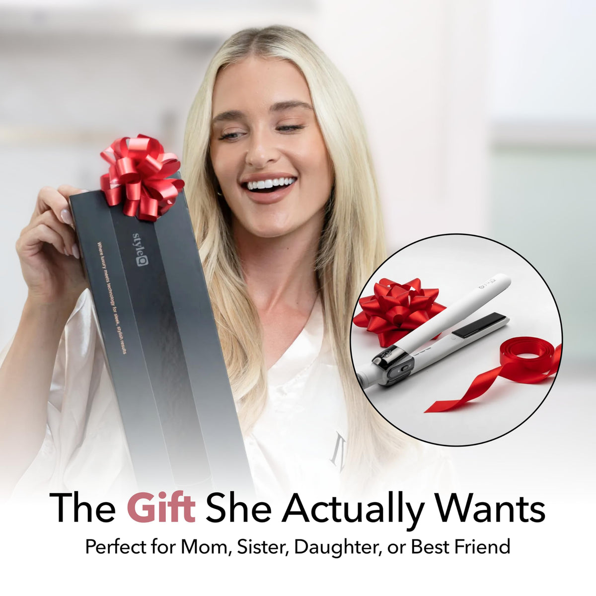 SRILabs StyleQ flat iron with red light therapy feature for hair care routines