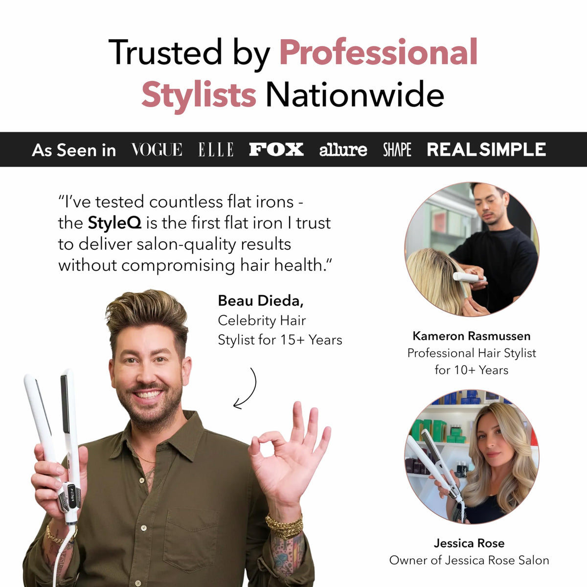 SRILabs StyleQ flat iron demonstrating smooth gliding along hair sections