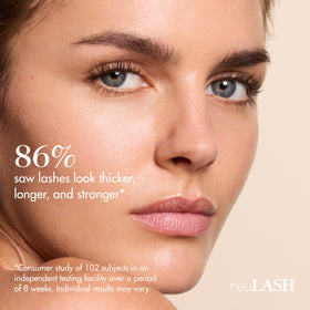 User applying neuLASH at night; suitable for contact wearers.