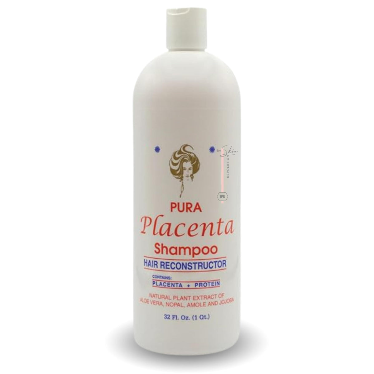Skin Revolution Cabellina Pura Shampoo bottle highlighting placenta-based nourishment for stronger hair