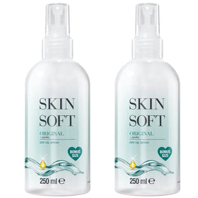 Skin So Soft Original Jojoba Dry Oil Spray bottle demonstrates quick post-shower hydration.