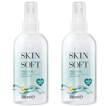 Skin So Soft Original Jojoba Dry Oil Spray bottle demonstrates quick post-shower hydration.