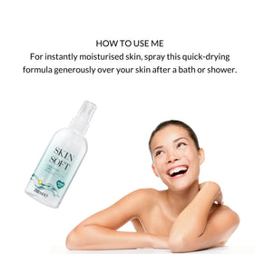 Close-up of Skin So Soft Original Jojoba Dry Oil Spray during post-shower use shows non-greasy finish.