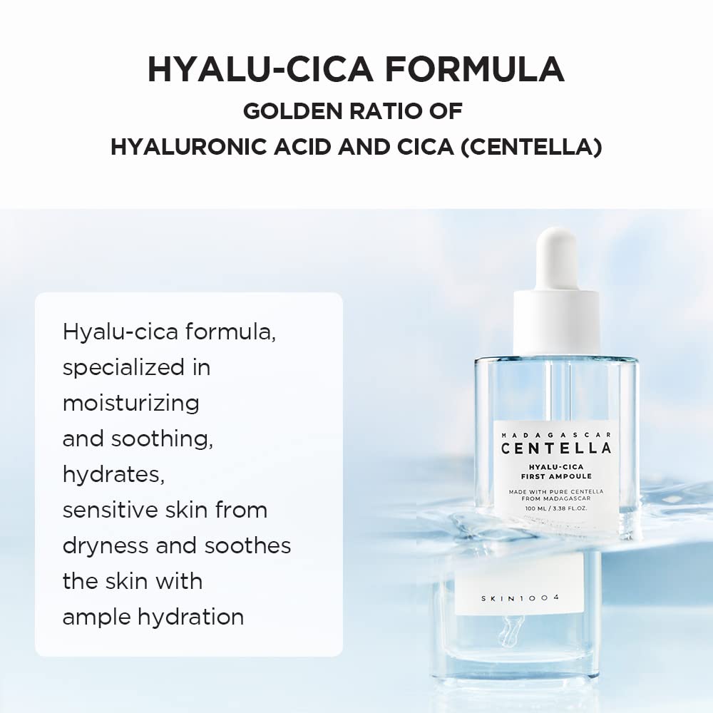 SKIN1004 Hyalu-CICA First Ampoule on skin showing calm, hydrated finish