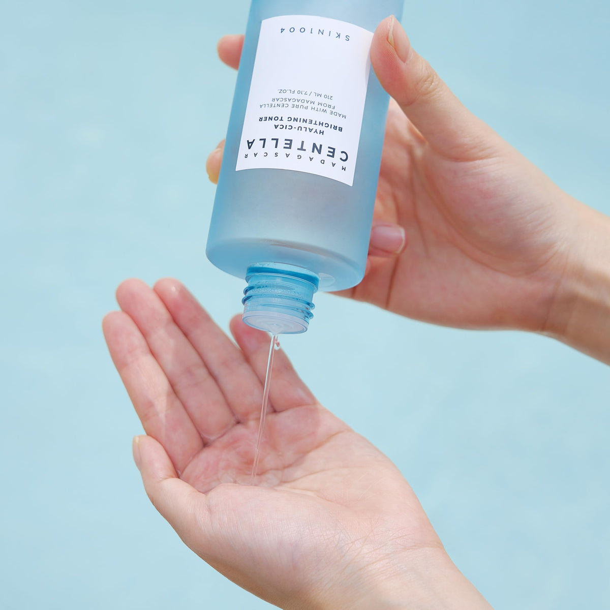 SKIN1004 Hyalu-Cica Toner applied to face for balanced hydration.