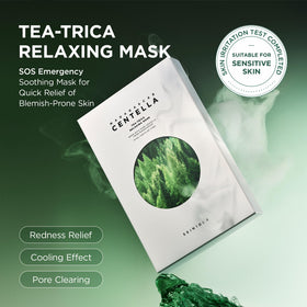 SKIN1004 mask-on-face demonstrates cooling and calming relief for blemish-prone skin