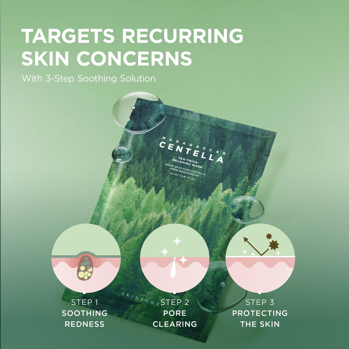 SKIN1004 tea-tree-water ingredient closeup highlighting fresh oil-control benefits
