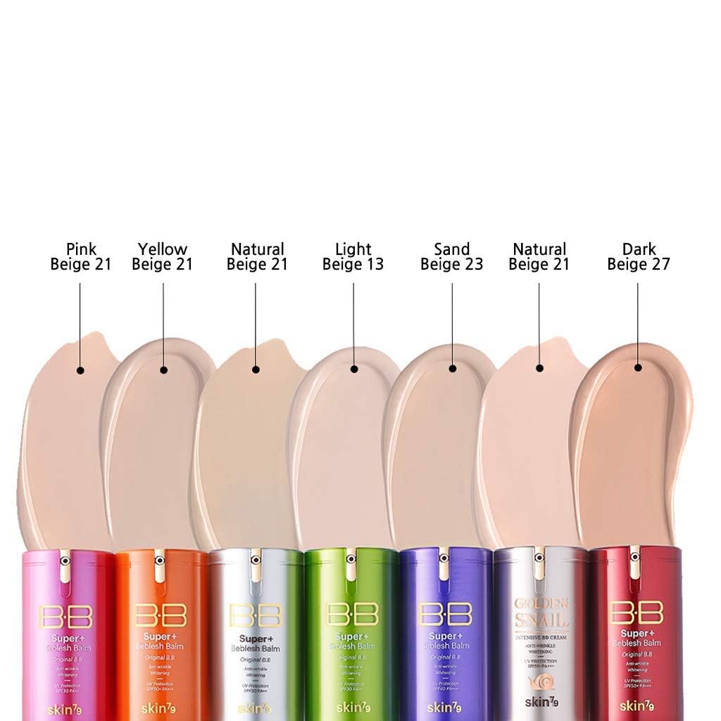 Skin79 Beblesh Balm Pink BB cream close-up texture shows light coverage.