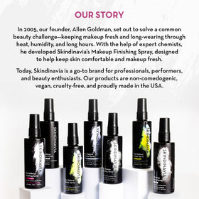 Skindinavia fine-mist spray applying a seamless finish to skin.