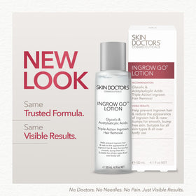 Skin Doctors Ingrow Go applied on leg for gentle exfoliation and hair release.