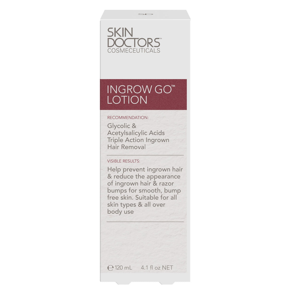 Skin Doctors Ingrow Go bottle closeup shows sleek packaging for pore care.