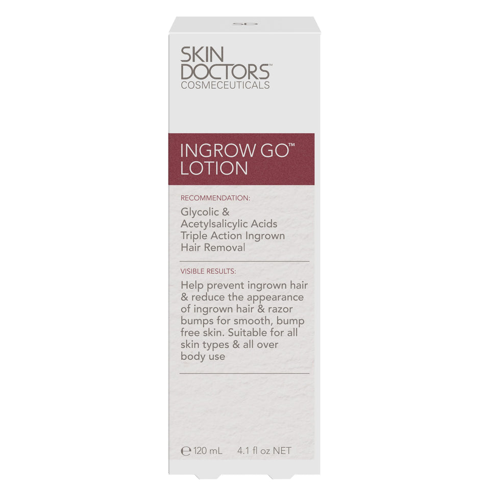 Skin Doctors Ingrow Go bottle closeup shows sleek packaging for pore care.