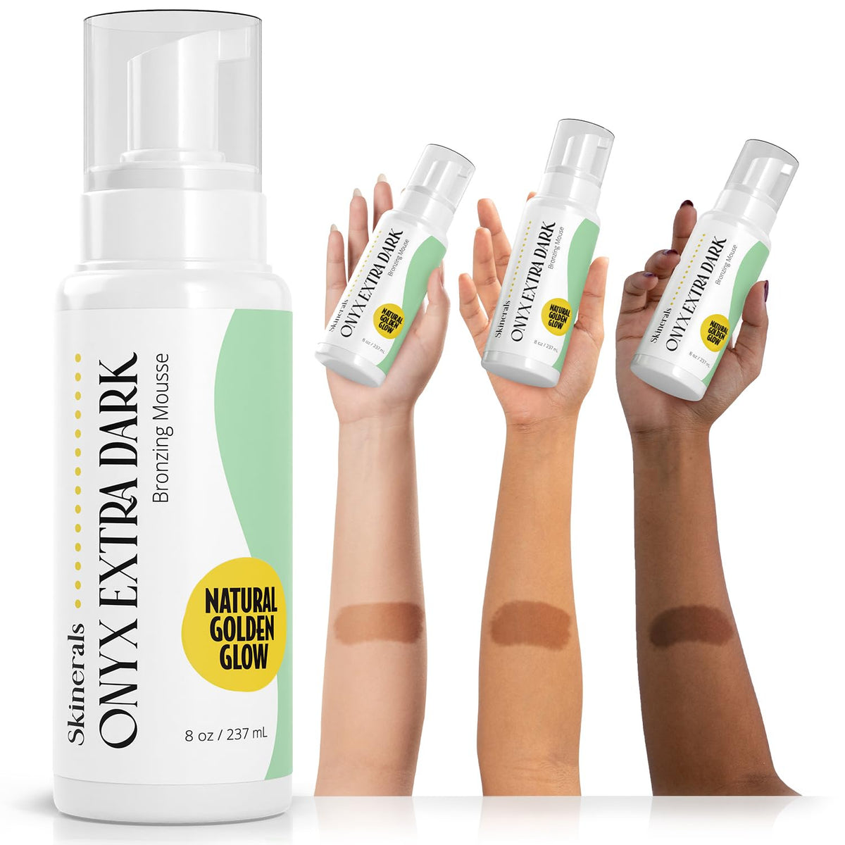 Skinerals self-tanner mousse foam texture showing rich, streak-free application.
