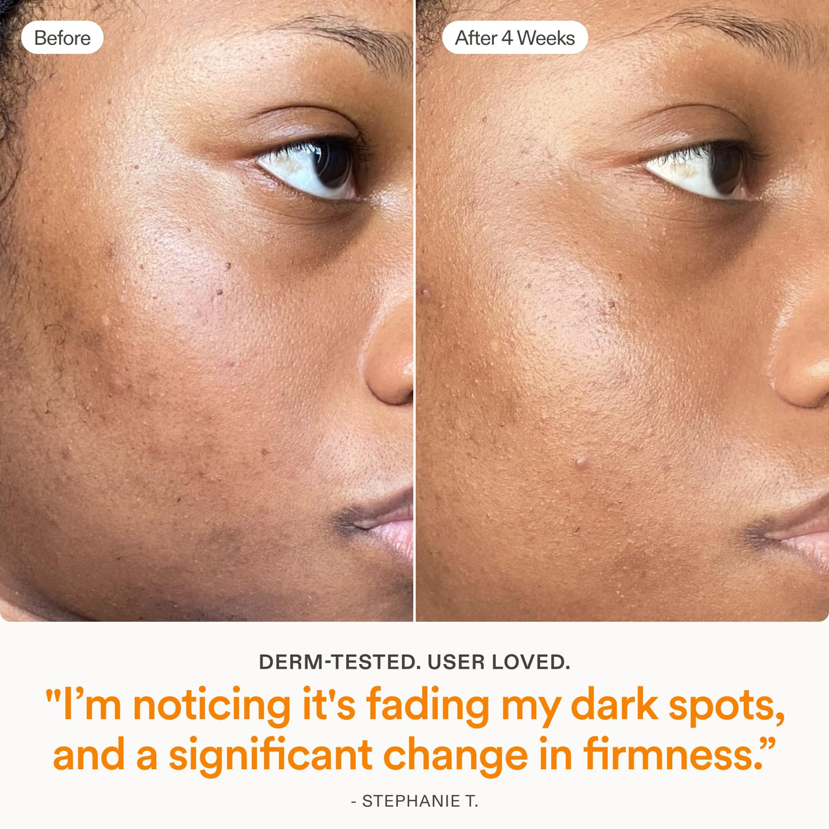 Skinfix Brighten and Firm clinical results graphic shows radiant skin improvements.