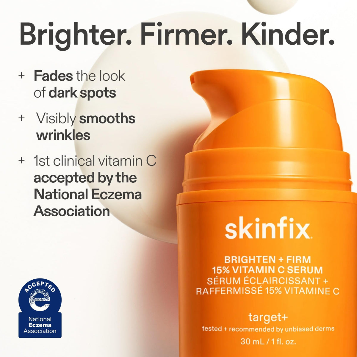 Skinfix Brighten and Firm Serum texture swatch highlights lightweight hydrating feel.