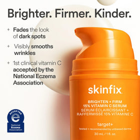 Skinfix Brighten and Firm Serum texture swatch highlights lightweight hydrating feel.