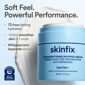 Skinfix Ceramide Prime Whipped Cream dispenser highlights easy morning and night use.