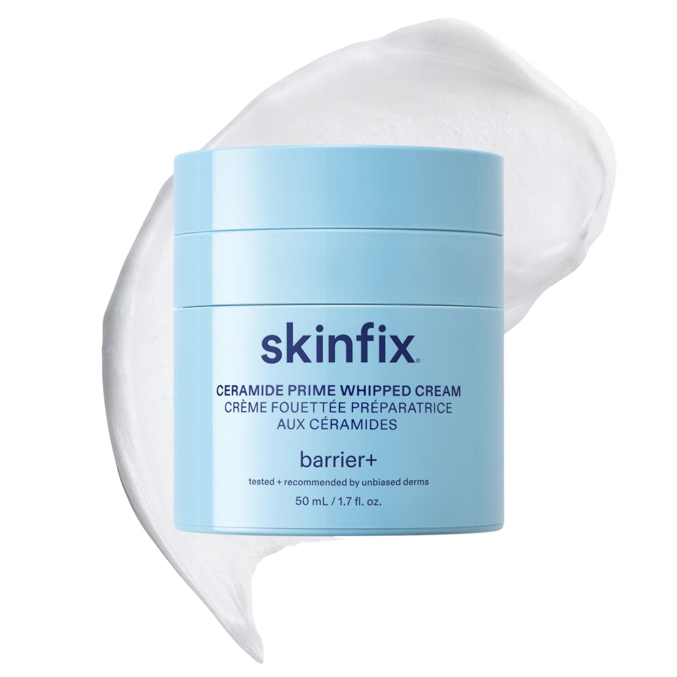 Skinfix Ceramide Prime Whipped Cream jar shows smooth texture and hydration benefits.