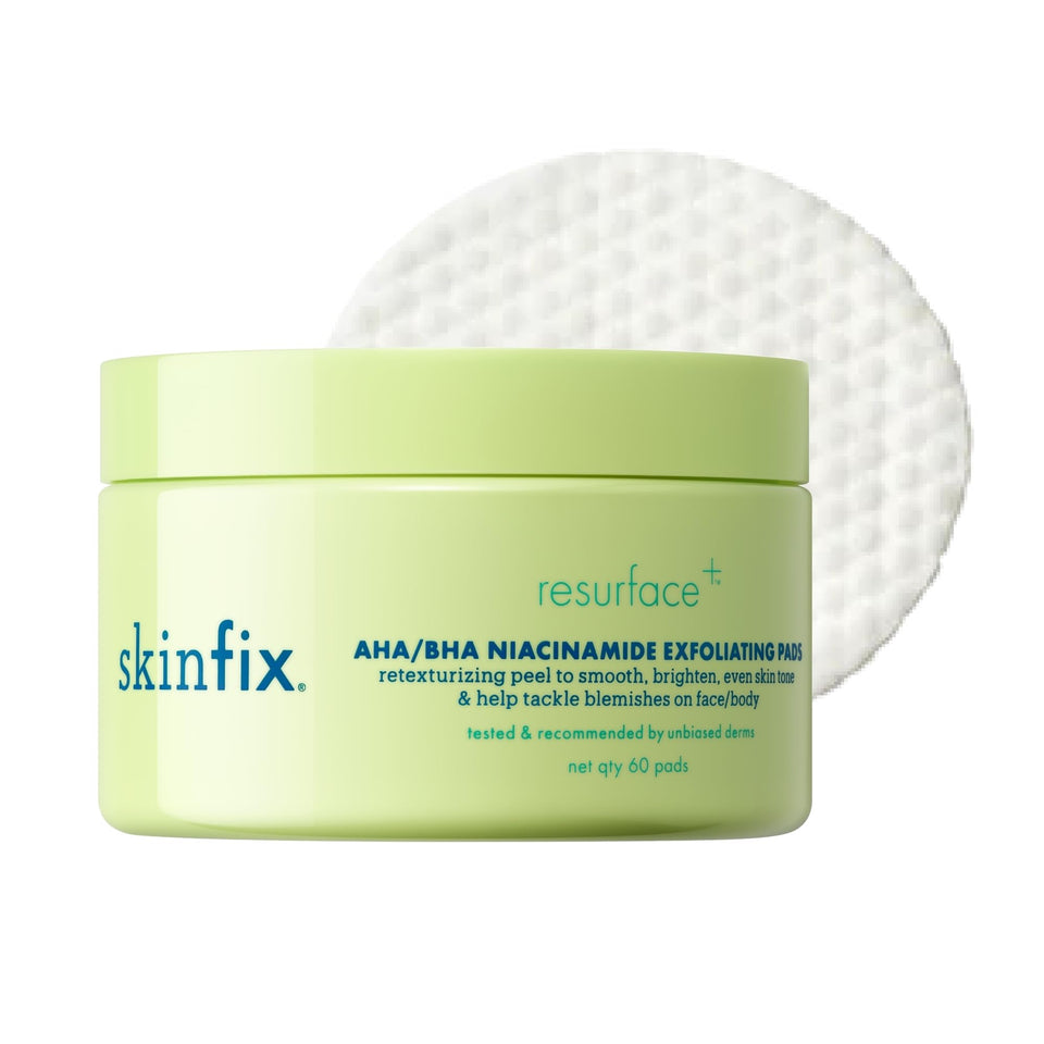 Skinfix exfoliating pads bottle dispense for a smoother, everyday routine.