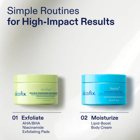 Skinfix exfoliating pads morning routine suggests refreshed, smooth complexion.