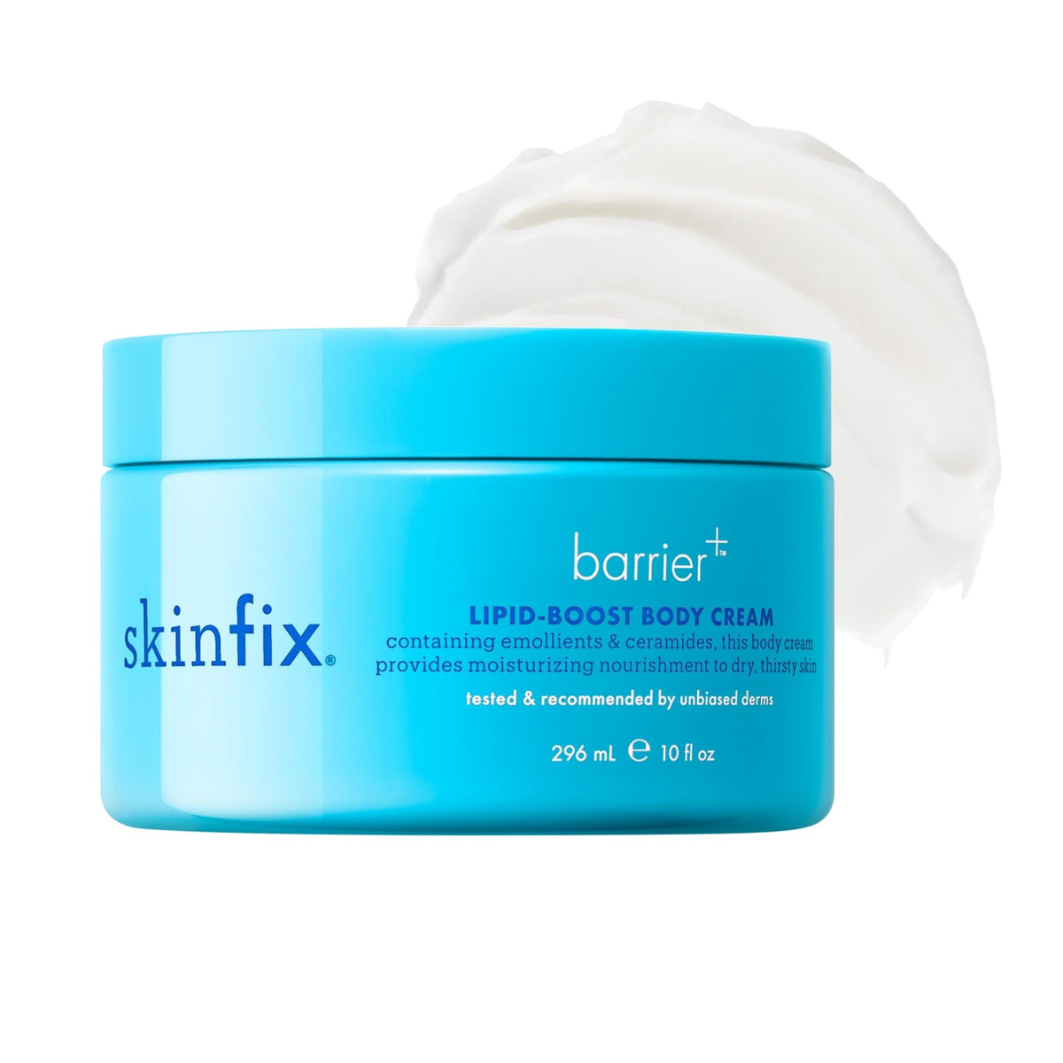 Skinfix Lipid-Boost Body Cream bottle front, fragrance-free and fast-absorbing hydration.