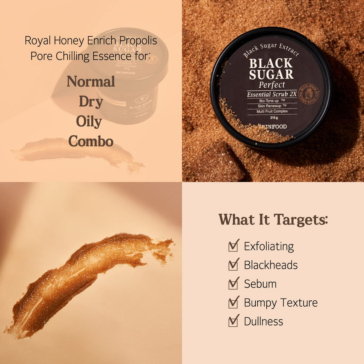 Open jar of SKINFOOD 1957 Black Sugar Scrub with creamy hydration