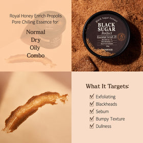 Open jar of SKINFOOD 1957 Black Sugar Scrub with creamy hydration