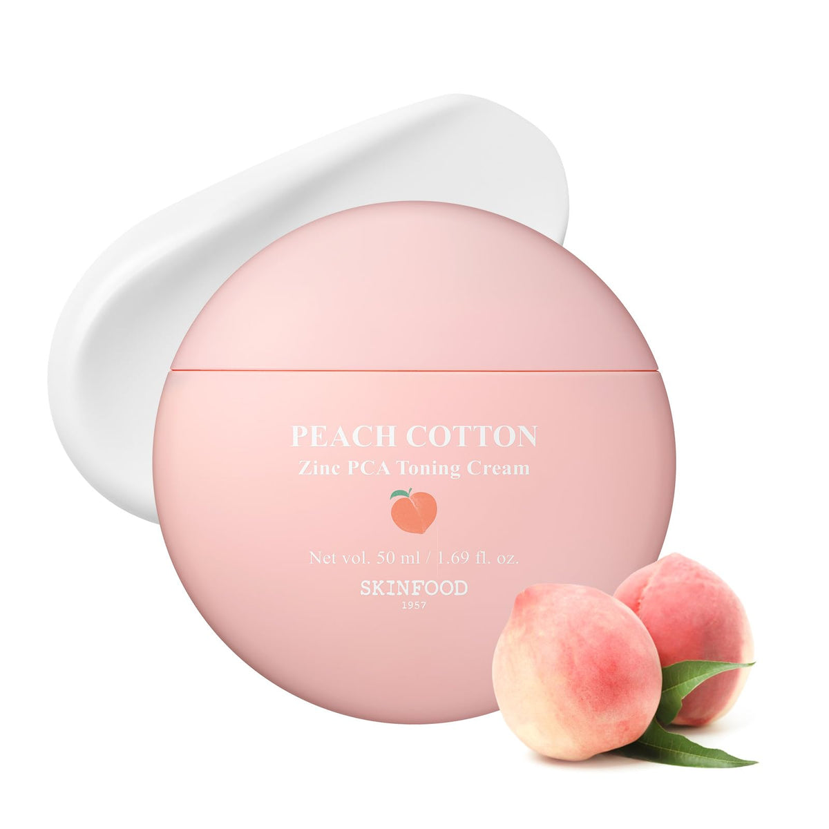 SKINFOOD Peach Cotton Tone Up Cream packaging showcases eco-conscious design for sustainable beauty.