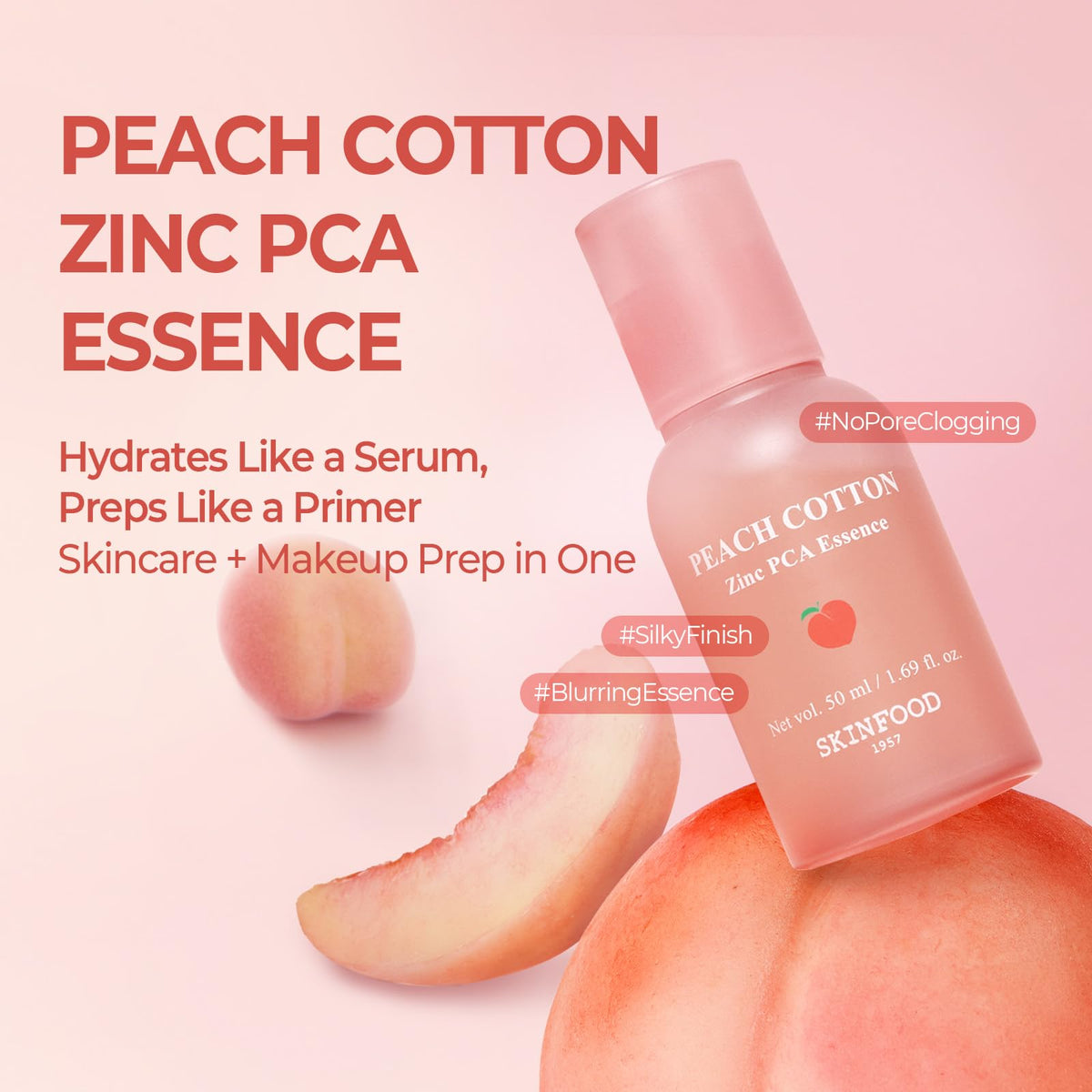 SKINFOOD 1957 Peach Cotton Zinc PCA Primer on hand showing silky texture