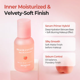 Closeup of SKINFOOD Peach Cotton Zinc PCA Primer blurring finish