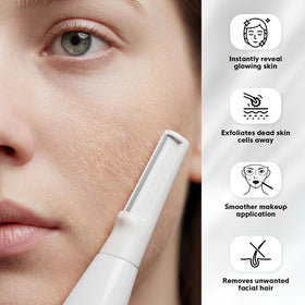 Closeup of Skinharbor Sonic Dermaplane Razor in use on skin