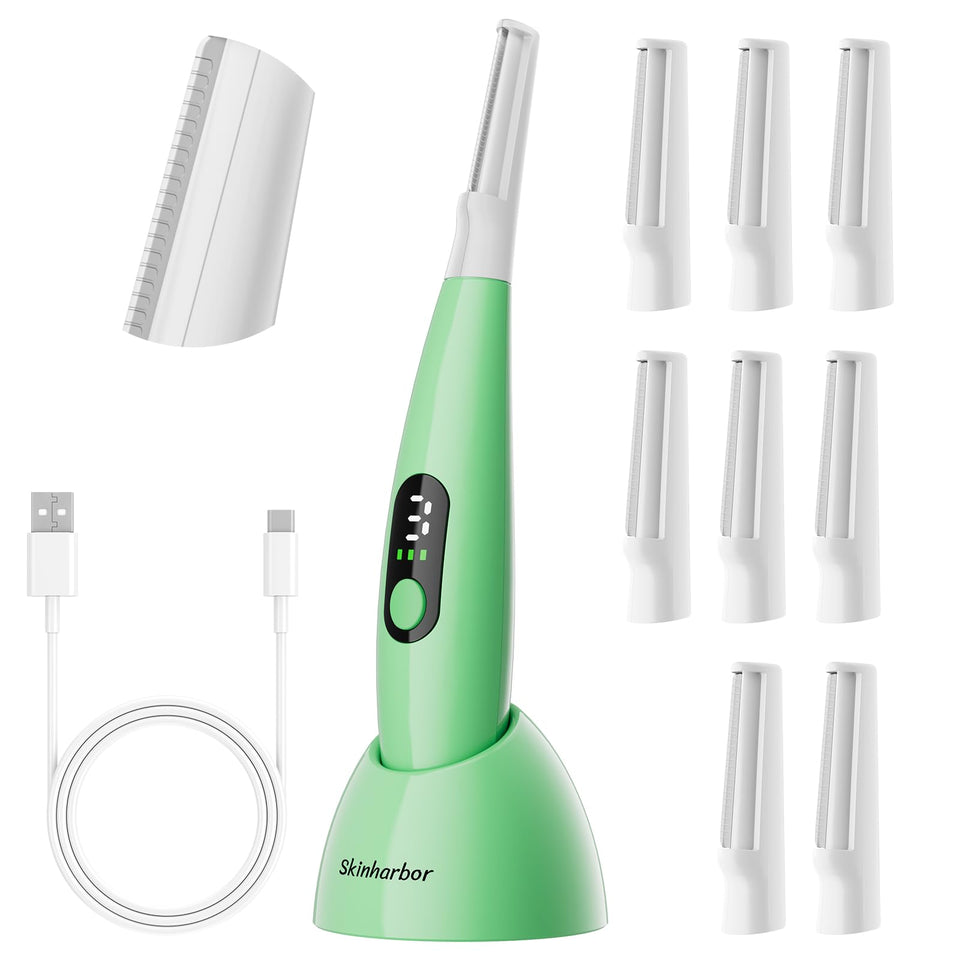 Skinharbor Sonic Dermaplane Razor close-up showing refreshed skin after use