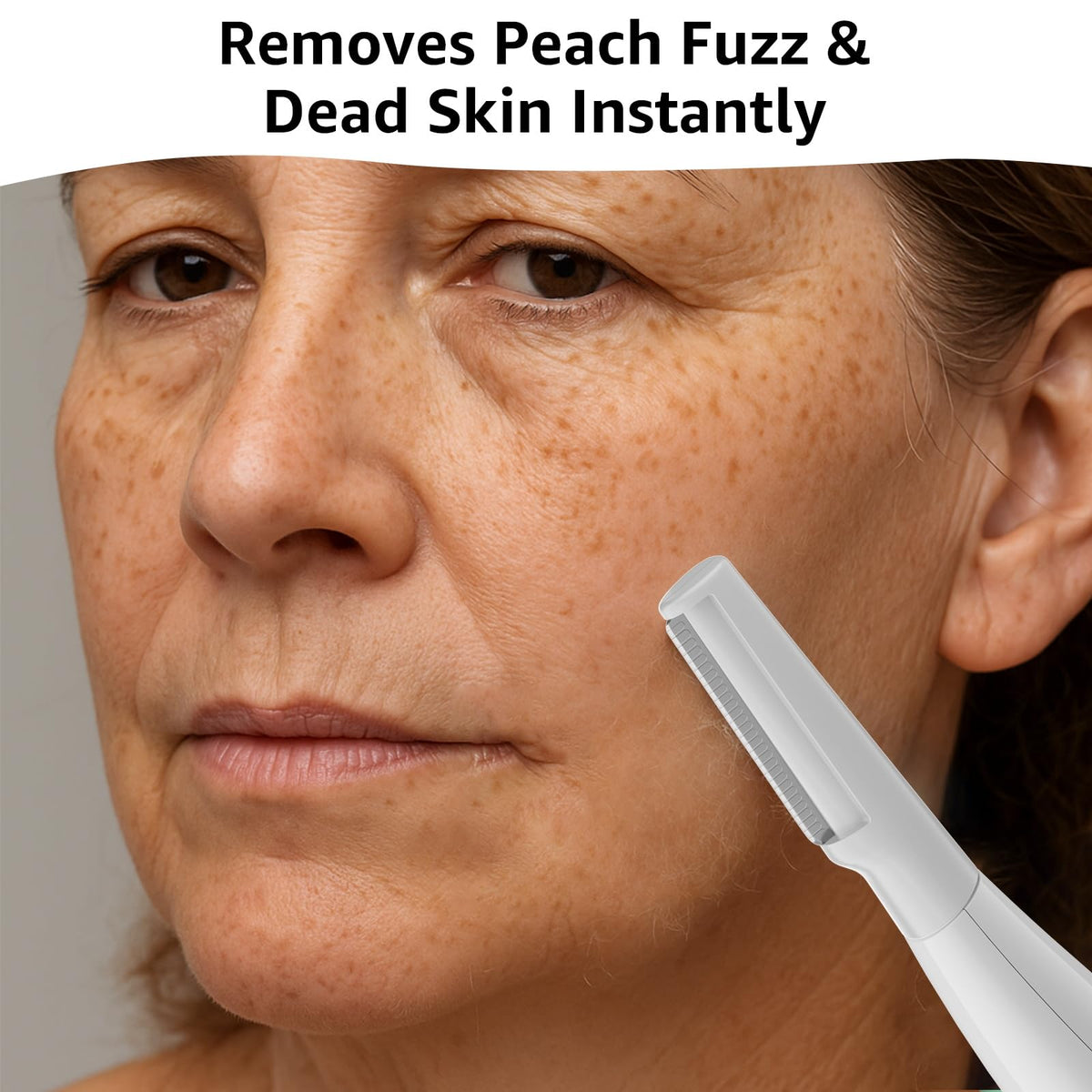 Skinharbor Sonic Dermaplane Razor removing peach fuzz for a refreshed complexion