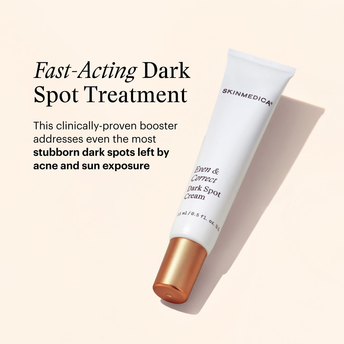Close-up of SkinMedica Even & Correct Cream showing rapid action on uneven skin tone.