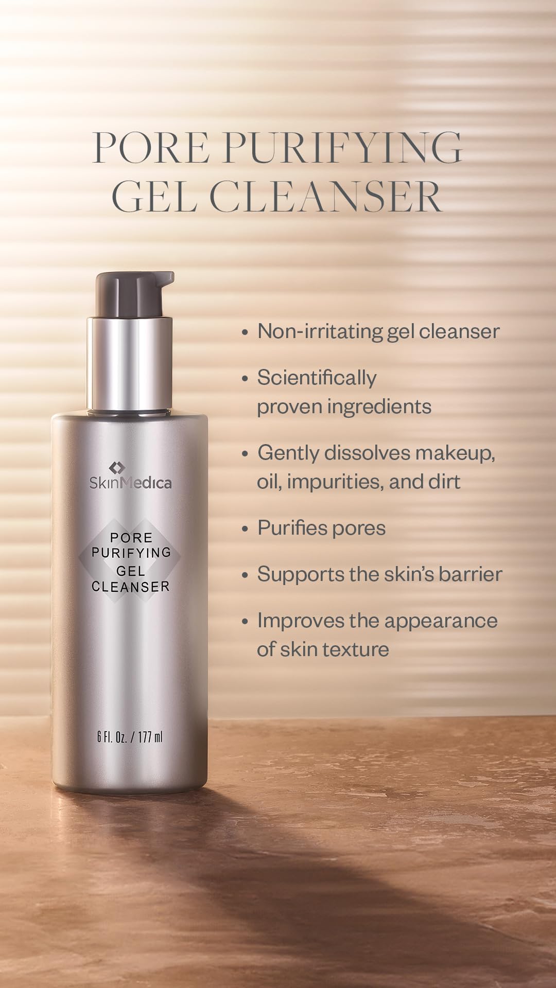 SkinMedica Pore Purifying Gel Cleanser application routine shows simple daily cleansing