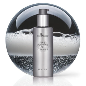 SkinMedica Pore Purifying Gel Cleanser bottle dissolving makeup and oil for clearer pores