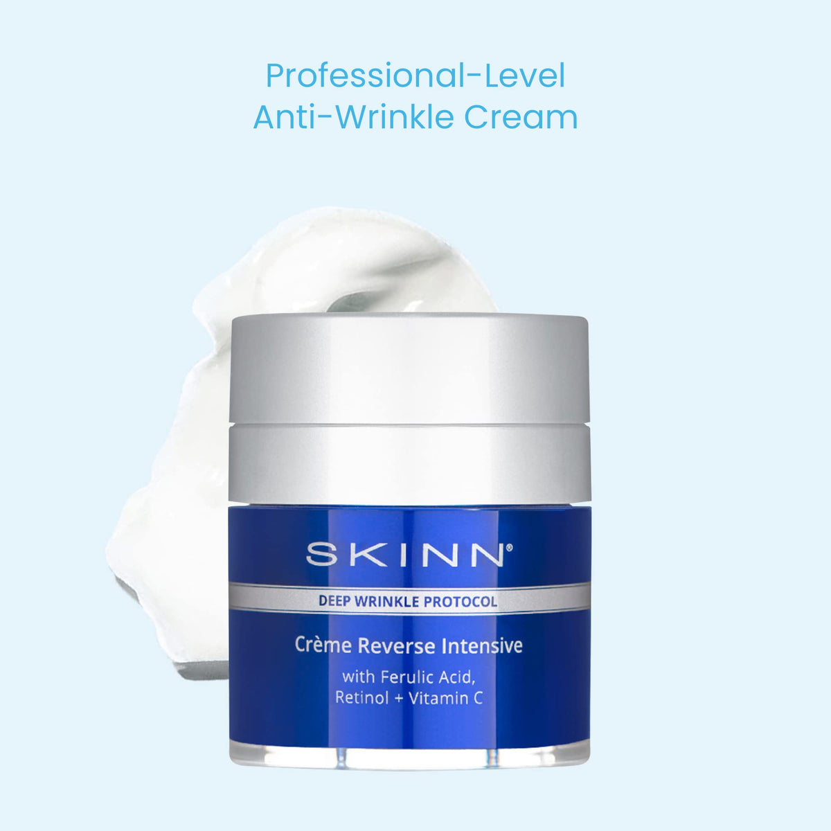 SKINN Crème Reverse packaging-details show 1.7oz container for long-lasting use.