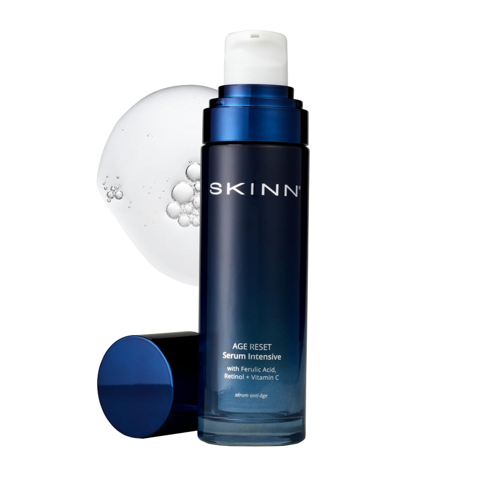 SKINN Deep Wrinkle Serum bottle with dropper showing precise hydration and renewal.