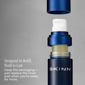 SKINN Deep Wrinkle Serum featured in a skincare routine setup for daily use.
