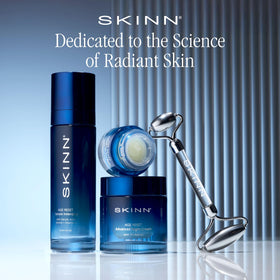 Lifestyle shot of SKINN Deep Wrinkle Serum as part of a morning ritual