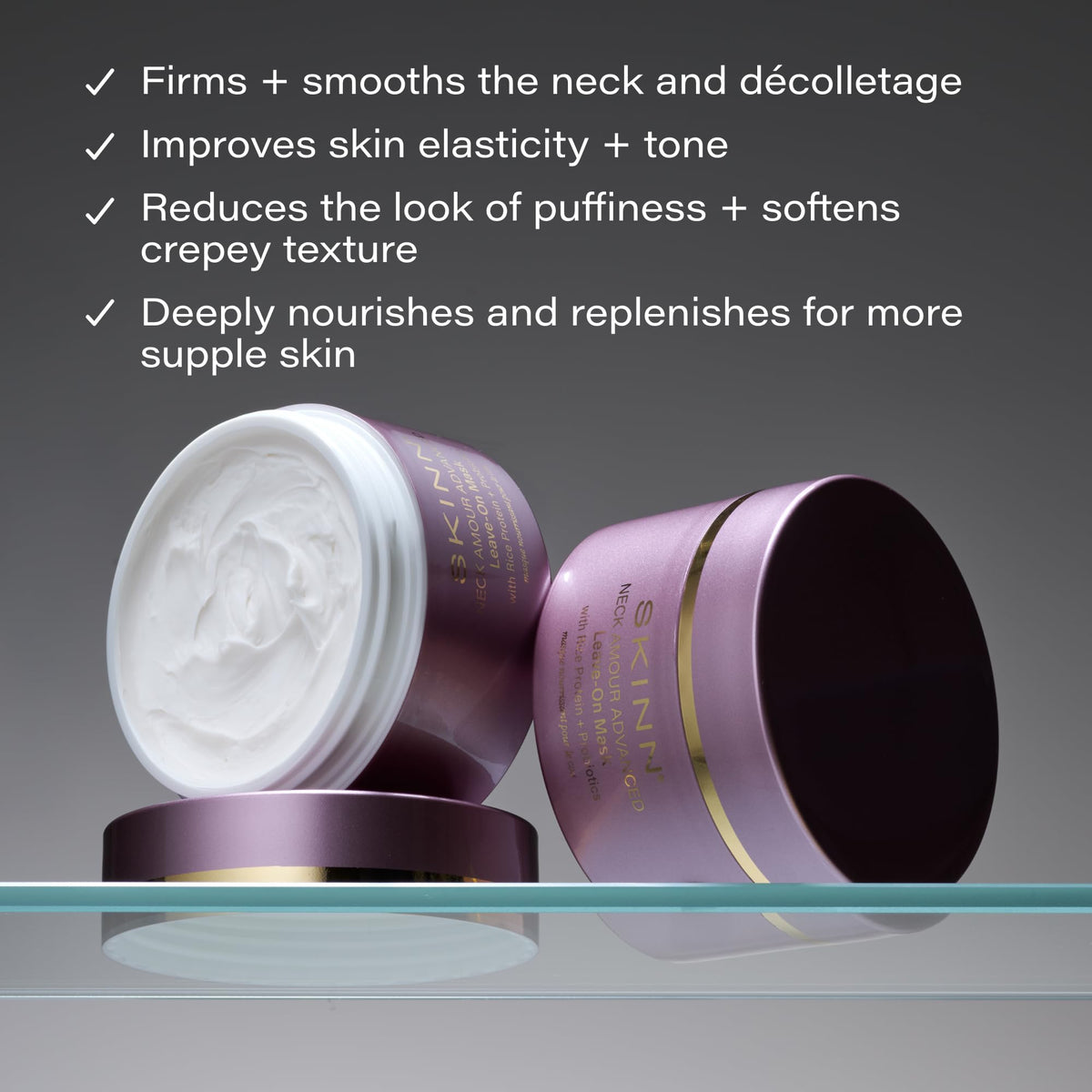 Creamy texture of SKINN neck cream for firming in close-up