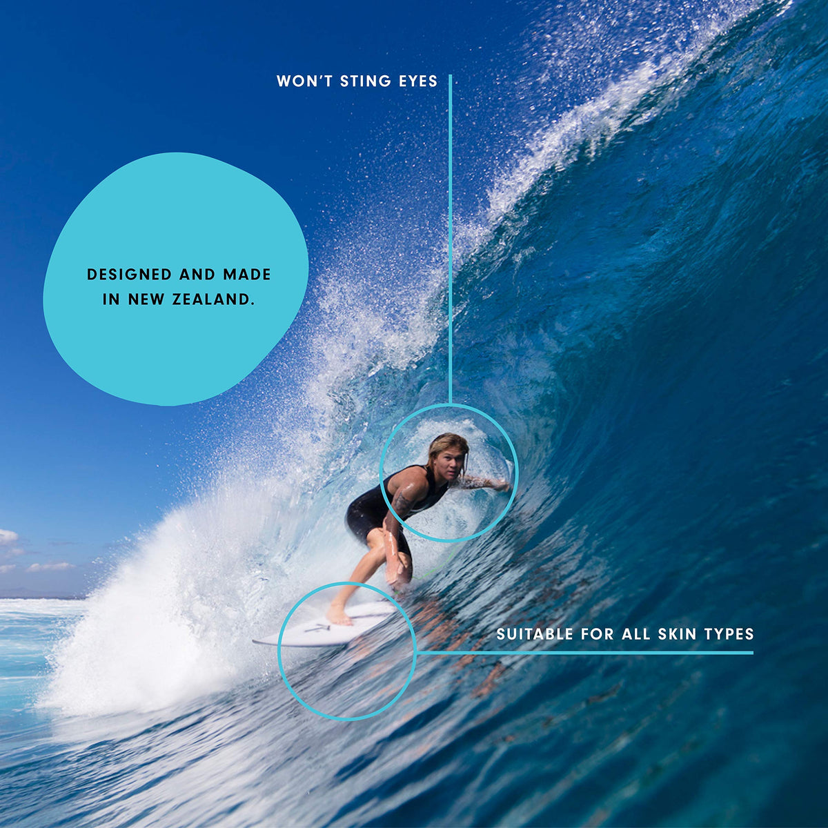 Skinnies Conquer sun gel reef-safe formula protects marine life.