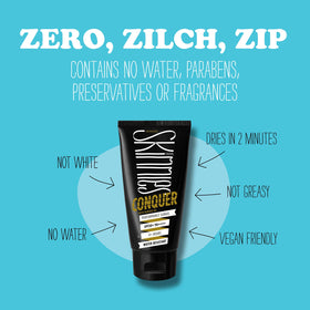 Skinnies Conquer sun gel texture highlights non-greasy feel during activity.