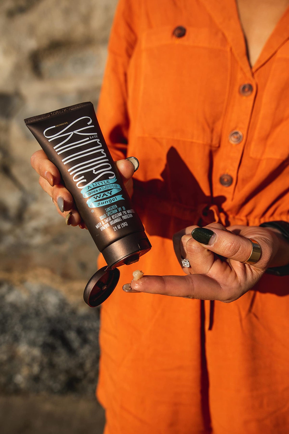 Skinnies Sungel waterless gel stays on skin longer for beach days