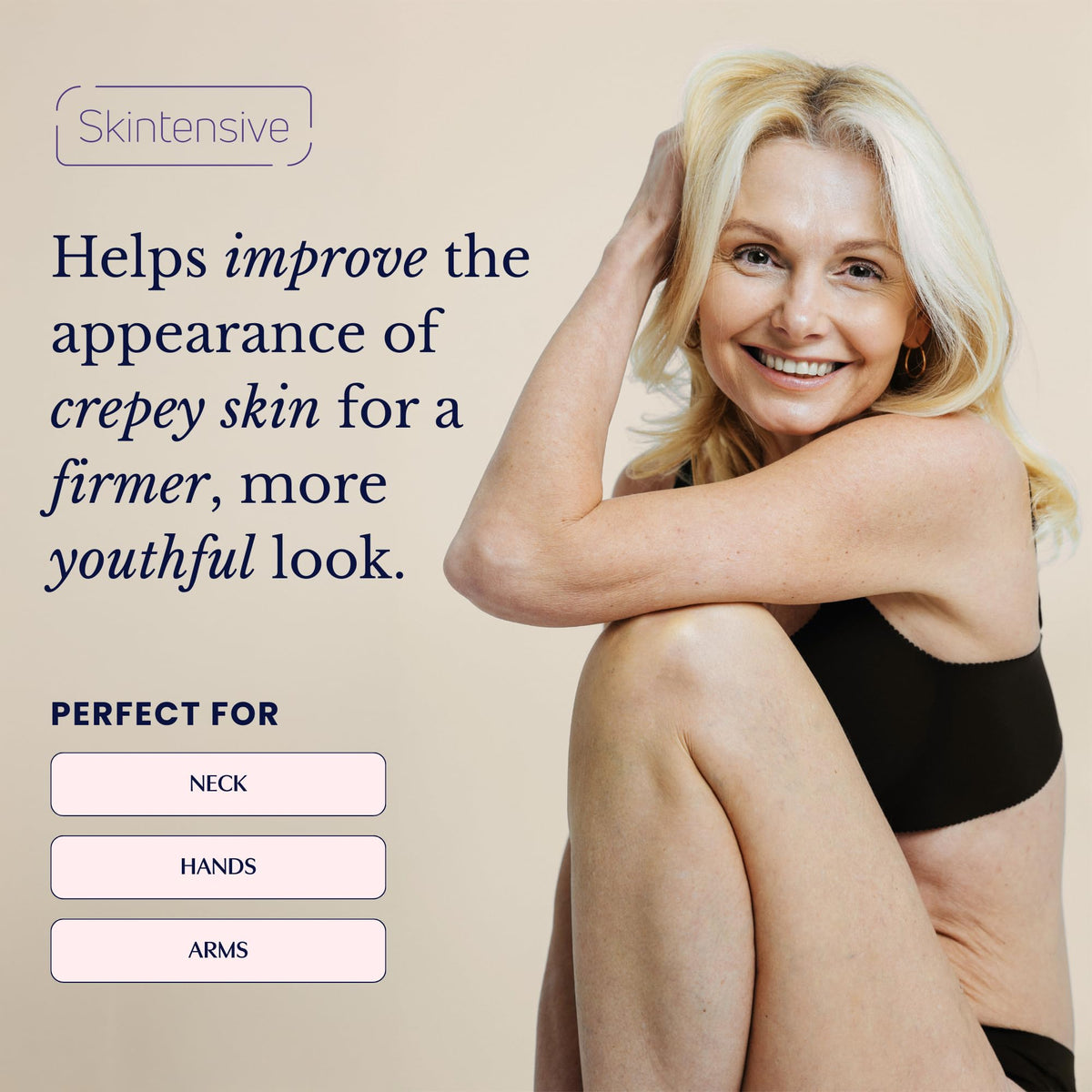 Applying SKINTENSIVE Crepe Cream to the neck for improved texture