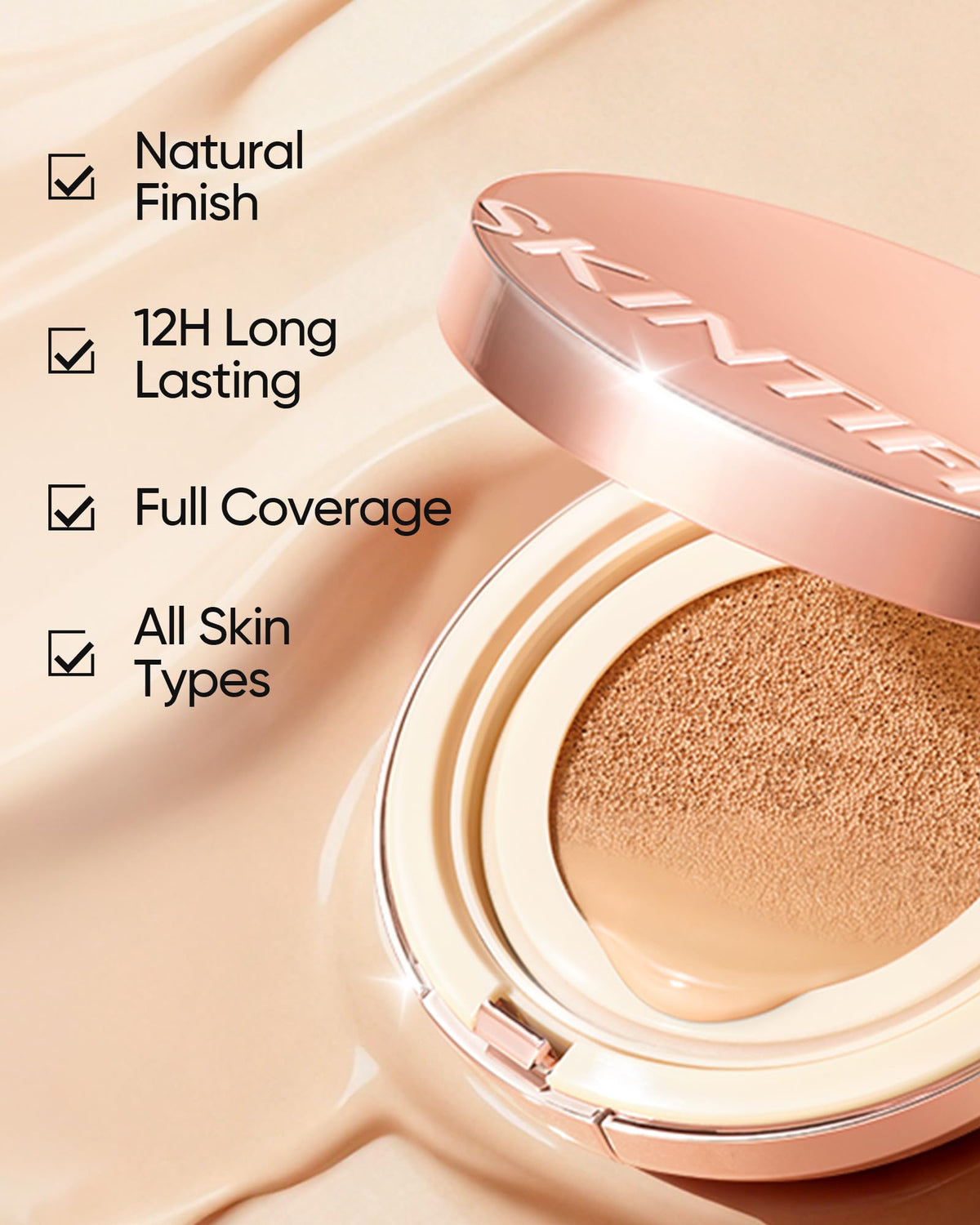 SKINTIFIC buildable coverage soft-blend enables easy layering for daily or glam looks.