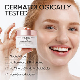 Dermatologist-validated formula text panel reinforces skin-safe daily use