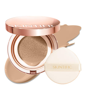 SKINTIFIC Full Coverage Cushion in Golden Ivory hides redness and blemishes.